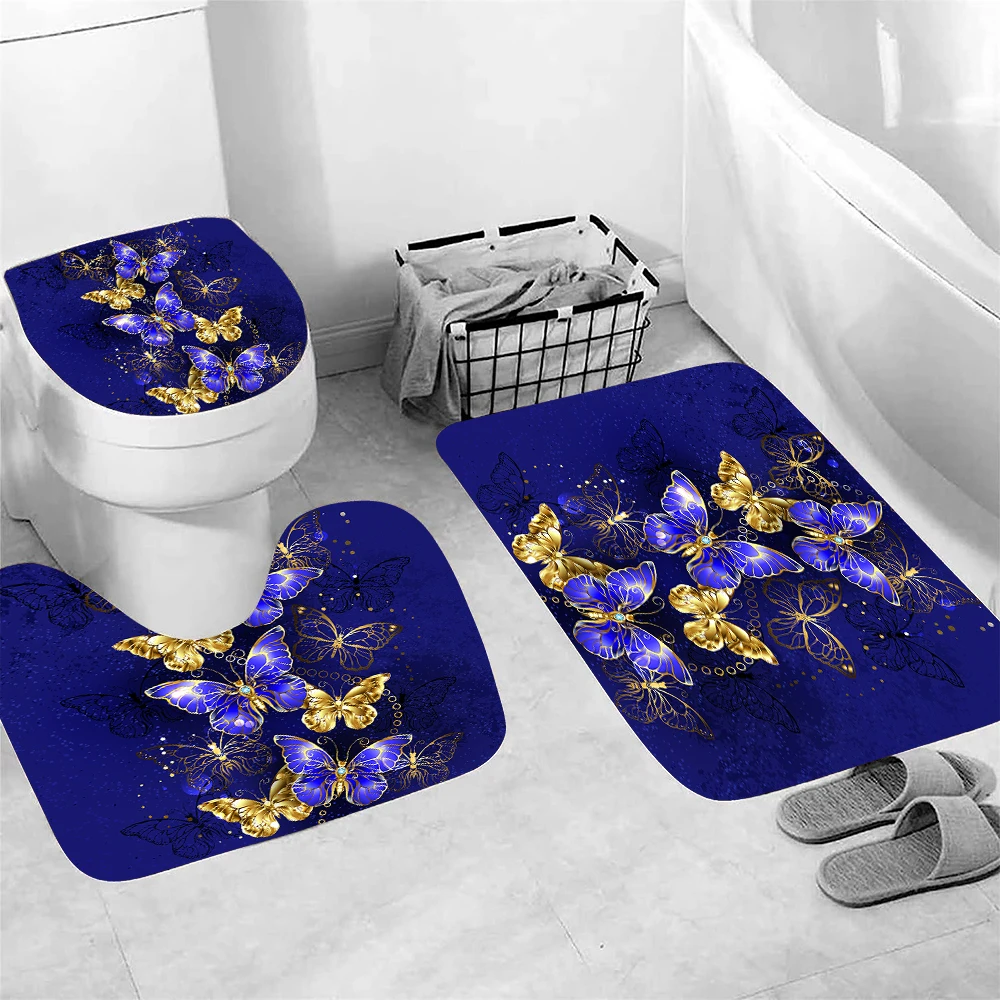 Red Rose Set of 3 Bathroom Bath Mat Set Soft Non Slip Mat Bathroom Rug Absorbent Shower Carpets Toilet Lid Cover Floor