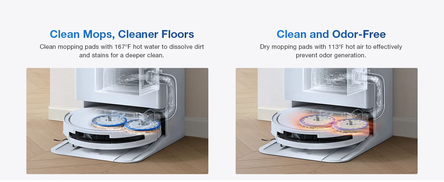 ECOVACS DEEBOT T50 PRO OMNI Robot Vacuum Cleaner Extend Side Brush and Mop 15,000Pa 75℃ Hot Water Mop Washing AIVI 3D 3.0, White