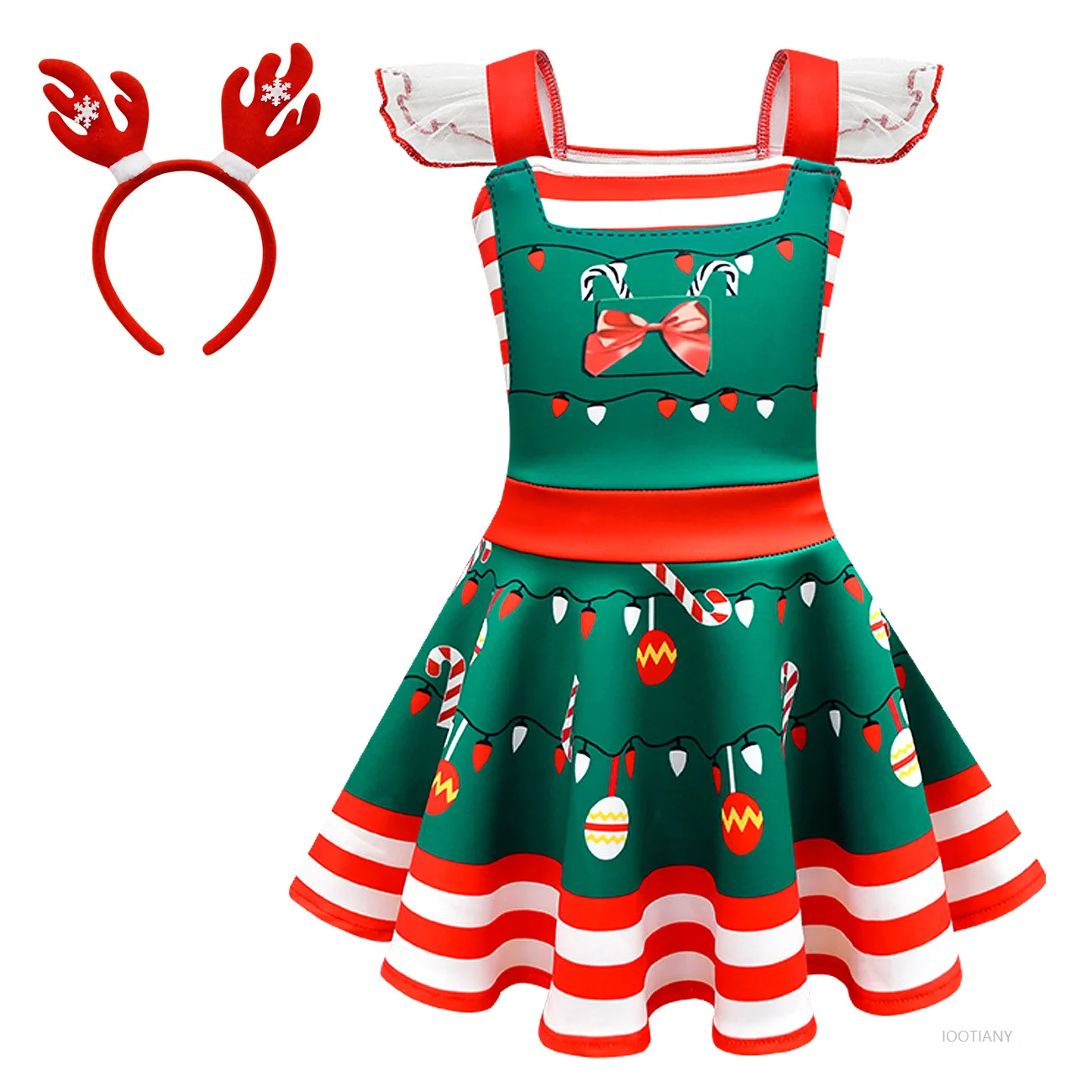 Abito natalizio per ragazze girocollo elfo verde costume da gioco di ruolo per bambini modello retrò abito senza maniche festa di compleanno di carnevale