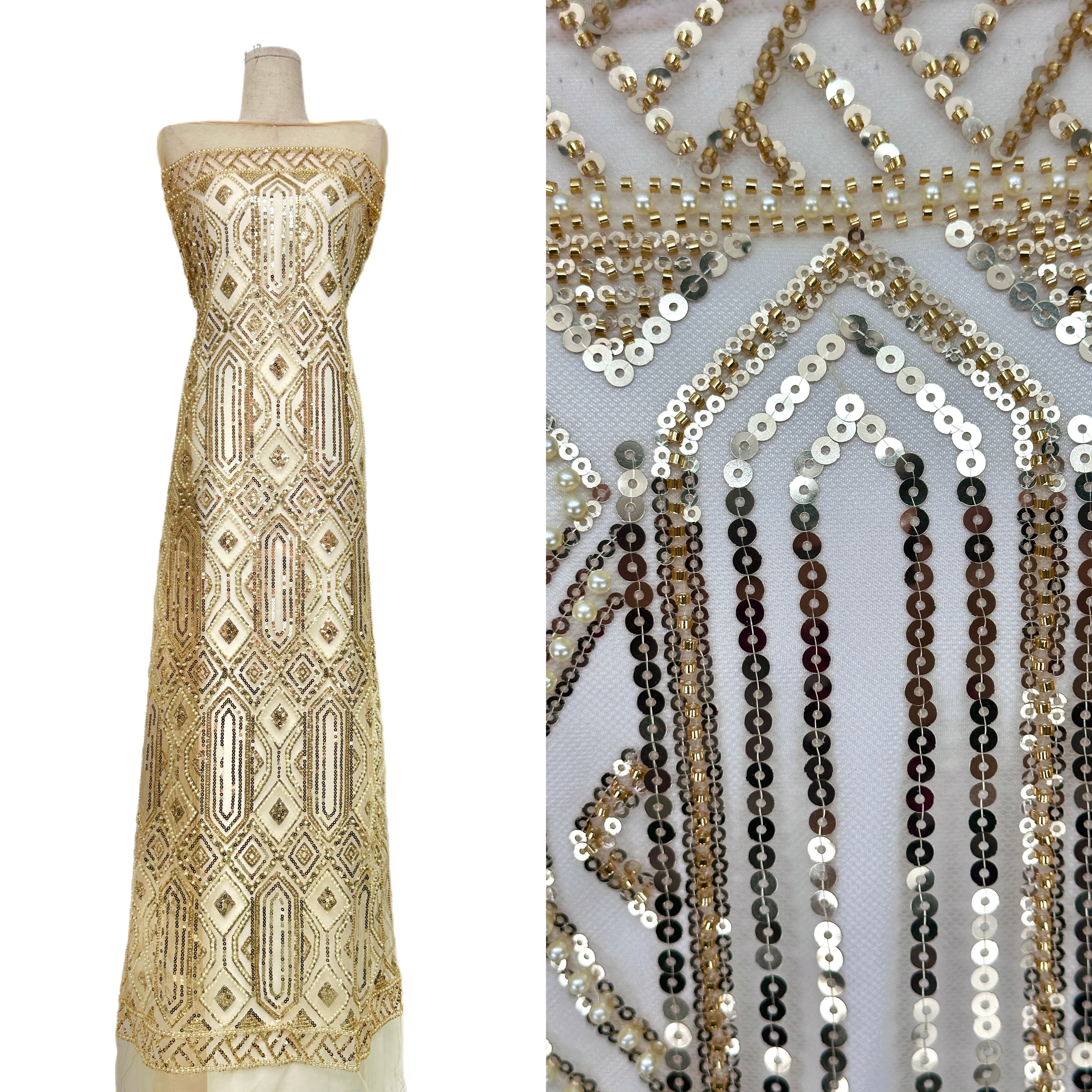 

Французское кружево с пайетками для свадебных платьев в Нигерии, ручная работа, бисерная вышивка, ткань с пайетками, нигерийская вышивка, свадебная сетка.