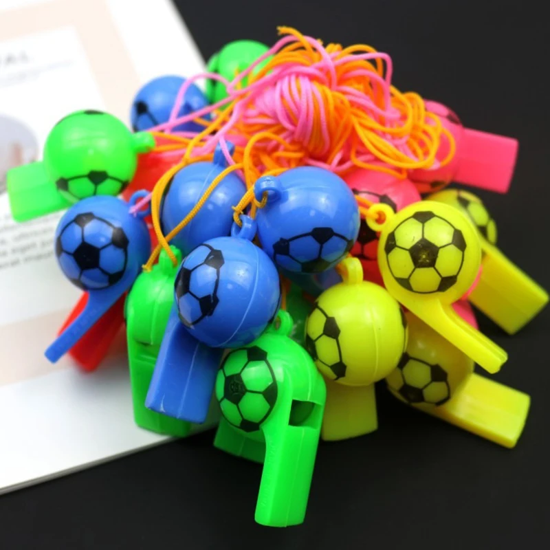 Colorful Plastic Football Whistle Random Mixed 5/10/20PCS Whistles with Rope Cheerleading Referee Sports Fans Whistle Supply ZYF
