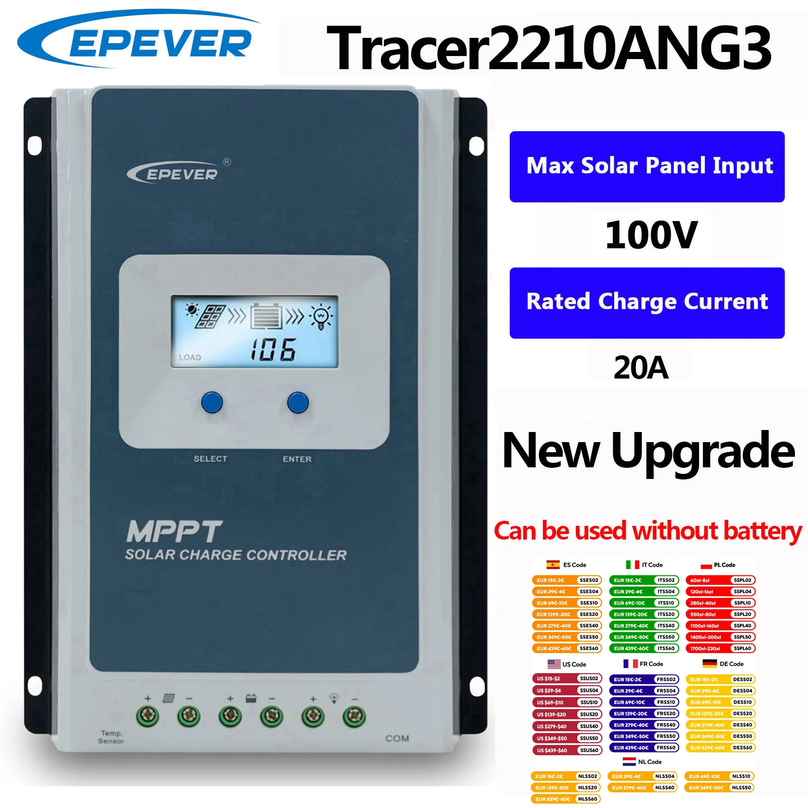 

EPEVER Tracer2210AN G3 Tracer3210AN G3 Tracer4210AN G3 Max PV Input 100V 20A MPPT Solar Charge Controller Auto Identify 12 24V