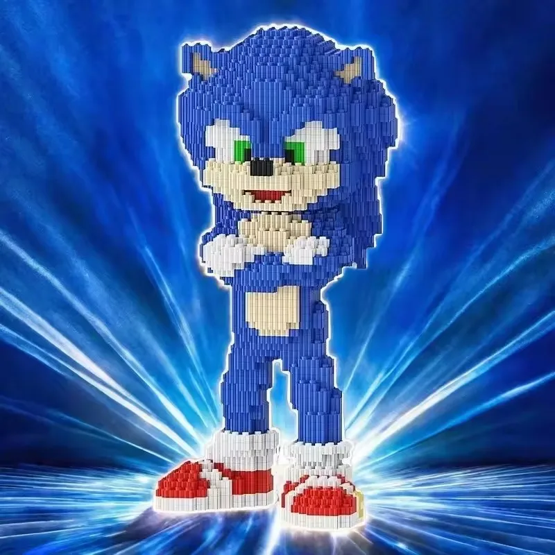 

2026 New 31CM Blue Hedgehog Building Blocks Children's Puzzle Small Particle Assembly Toy Decompression 3D Handmade Gift