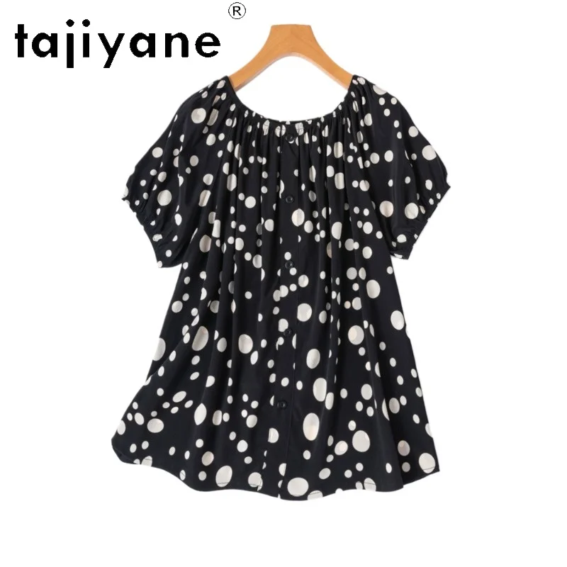 

TAJIYANE 93% Натуральная шелковая рубашка из тутового шелкопряда, женская винтажная блузка в горошек с пышными рукавами, женские топы, летняя женская одежда 2026