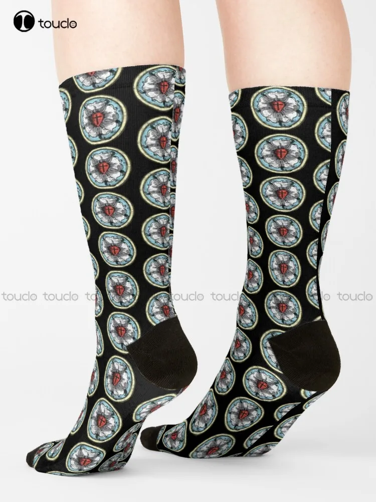 Martin Luther Rose Lutheran Symbol Distressed Chalk 5 Solas Socks Sock Boots 360° Digital Print Unisex Adult Teen Youth Socks