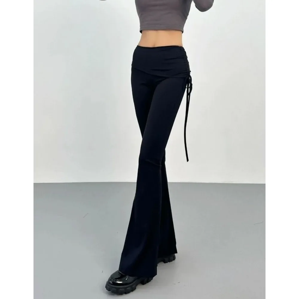 Cordini pieghettati pantaloni da Yoga Skinny da donna, pantaloni della tuta Micro svasati con giunture, sesso all'aperto con apertura sul cavallo invisibile, vita alta esotica