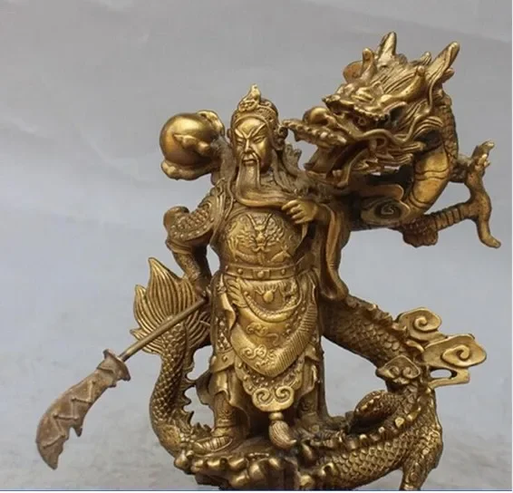 Chinese Fengshui Guan Gong Yu Warrior God Sword Stand in Dragon Statue