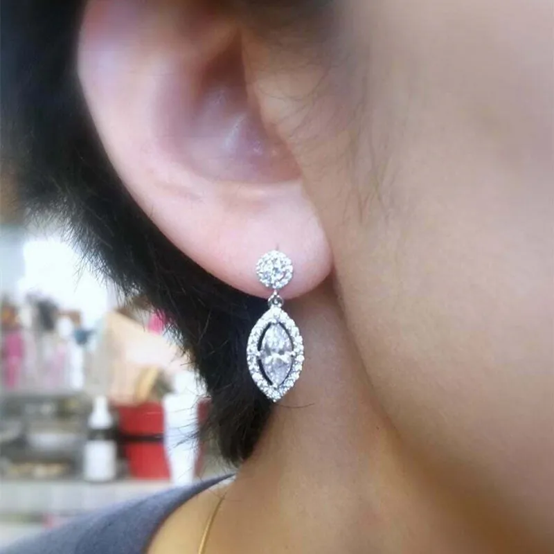 Huitan Chic Marquise Cubic Zirconia Dangle Earrings for Women Fashion Luxury Bride Wedding Earrings Good Quality Ear Jewelry