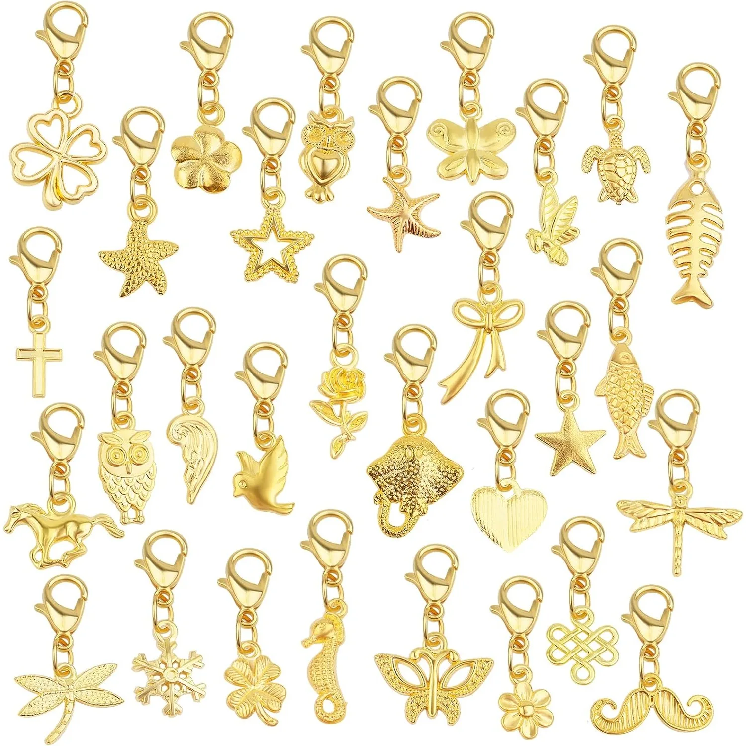 

30 Pieces Clip on Charm Pendants Mixed Styles Dangle Charms with Lobster Clasp for DIY Earrings Jewelry Making Accessories