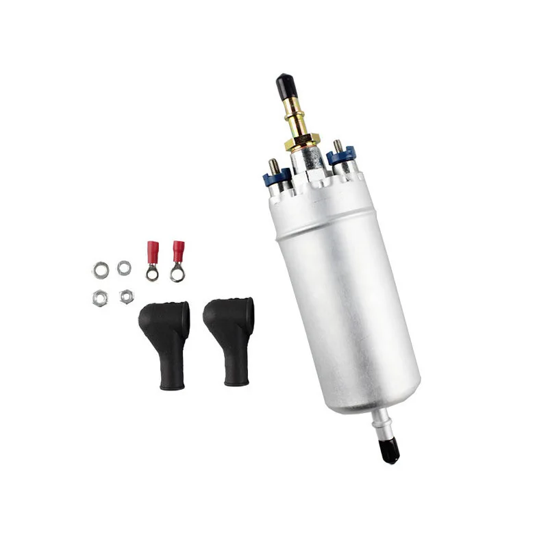 

External High-Pressure Fuel Pump 12V, Aluminum Alloy, Silver, 0580464075, 21CM Length, 52MM Diameter, 8MM Inlet/Outlet, 5BAR,