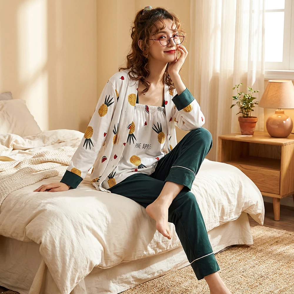 Pajamas for Women Set LoungeV-Neck Soft 100%Cotton Pj Sets for Woman Cartoon Design 7PCS/Set