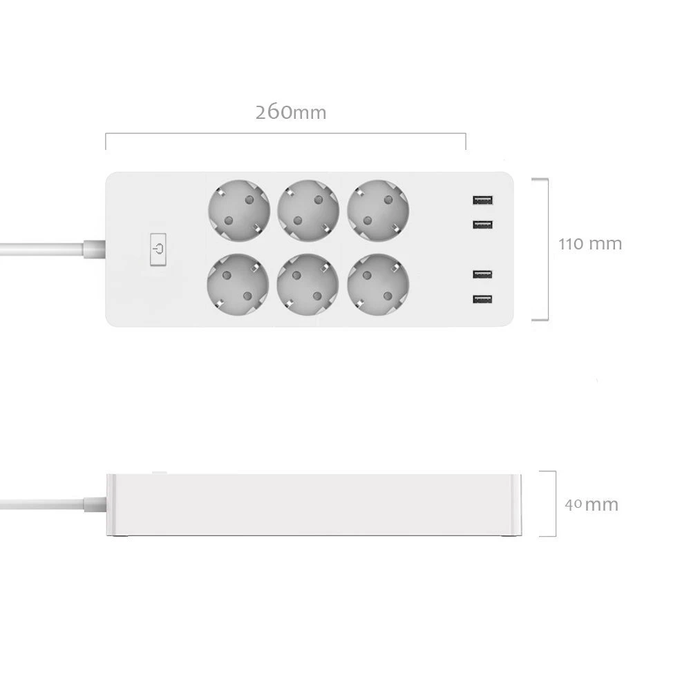 New WiFi Smart Power Strip EU Surge Protector with 6 Way AC Socket 4 USB Port Home Control Switch Compatible Alexa Google