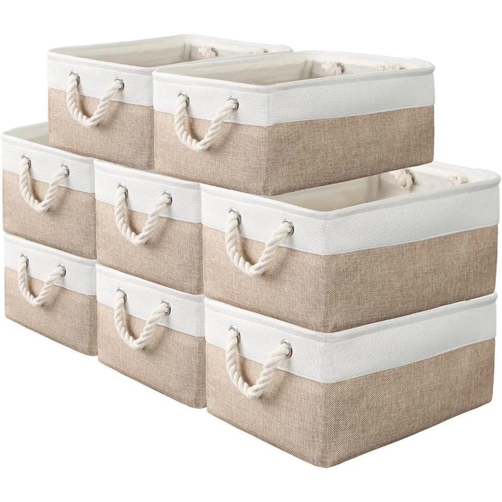 

8 Pack Storage Basket Bins - Decorative Baskets Bulk Storage Box Cubes Containers with Handles for Clothes Storage Bathroom