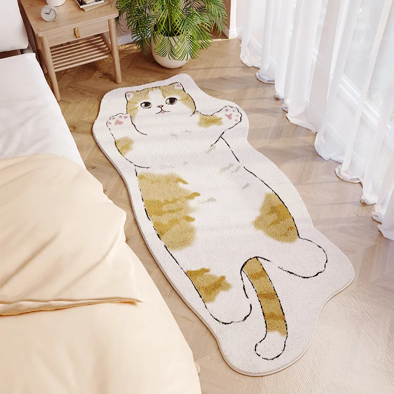 

Cartoon Cat Pattern Carpet Girl Bedroom Rug Lamb Wool Irregular Shape Rug Long Carpet Beside The Bed Baby Room Decor Plush Rugs