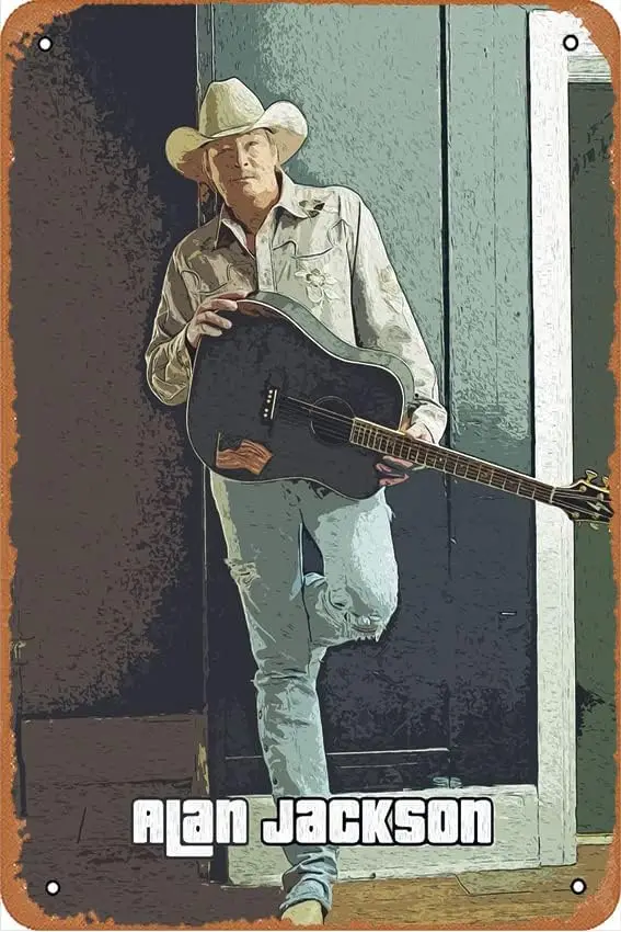 Alan Jackson – Music Poster Metal Tin Signs Modern Wall Decoration for Bedroom Office Home Wall Home Room 8x12 Inches sign