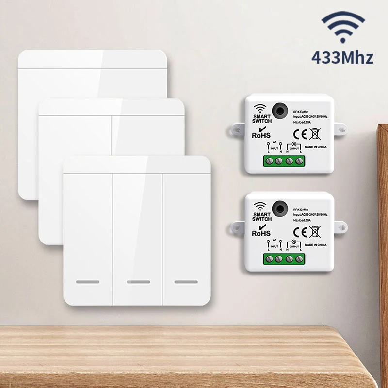 86 Wireless Smart RF 433Mhz Wall Panel with Remote Control 1/2/3gang Mini Relay Receiver Home Led Light Lamp Switch