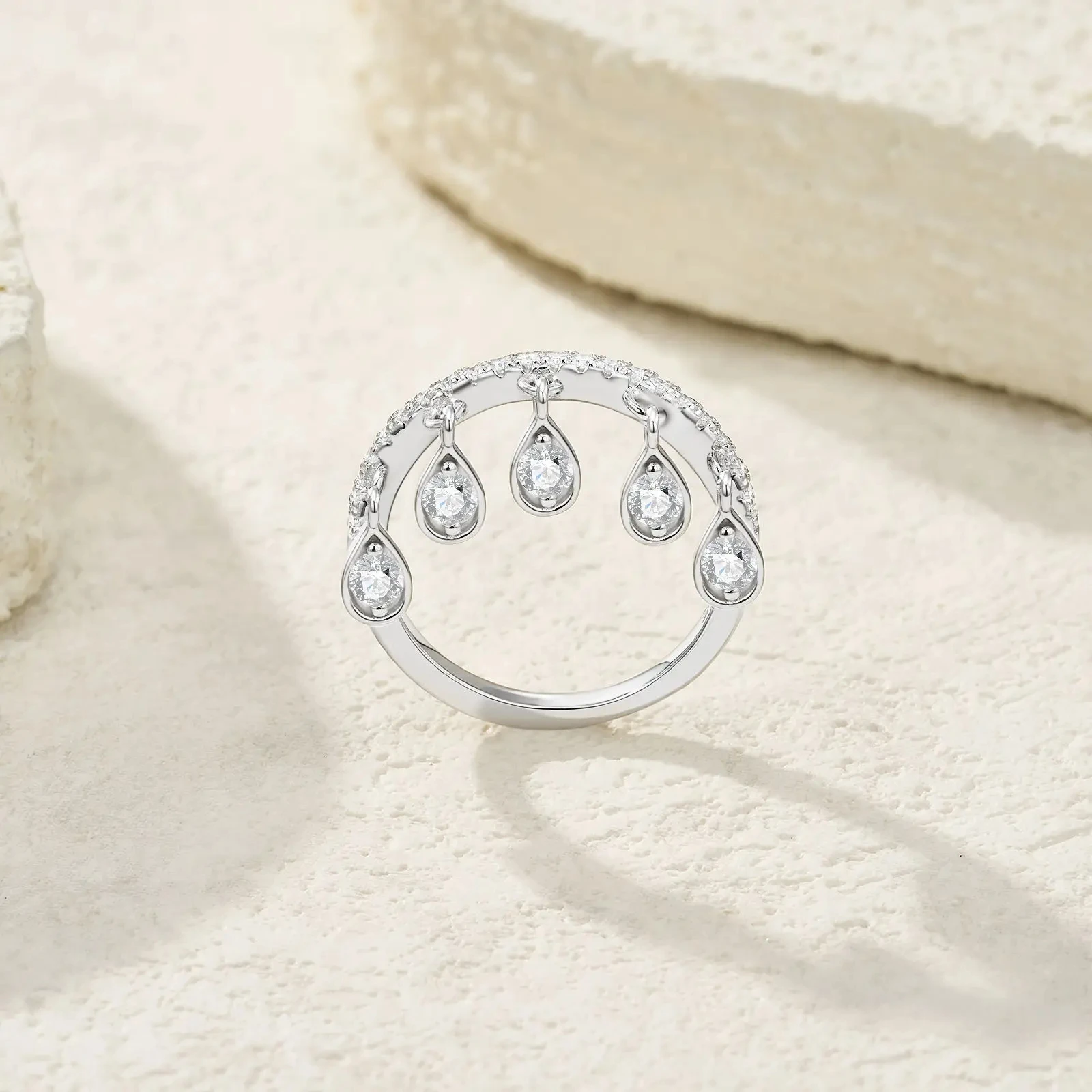 Women's Exquisite Moissanite Tassel 925 Sterling Silver Ring
