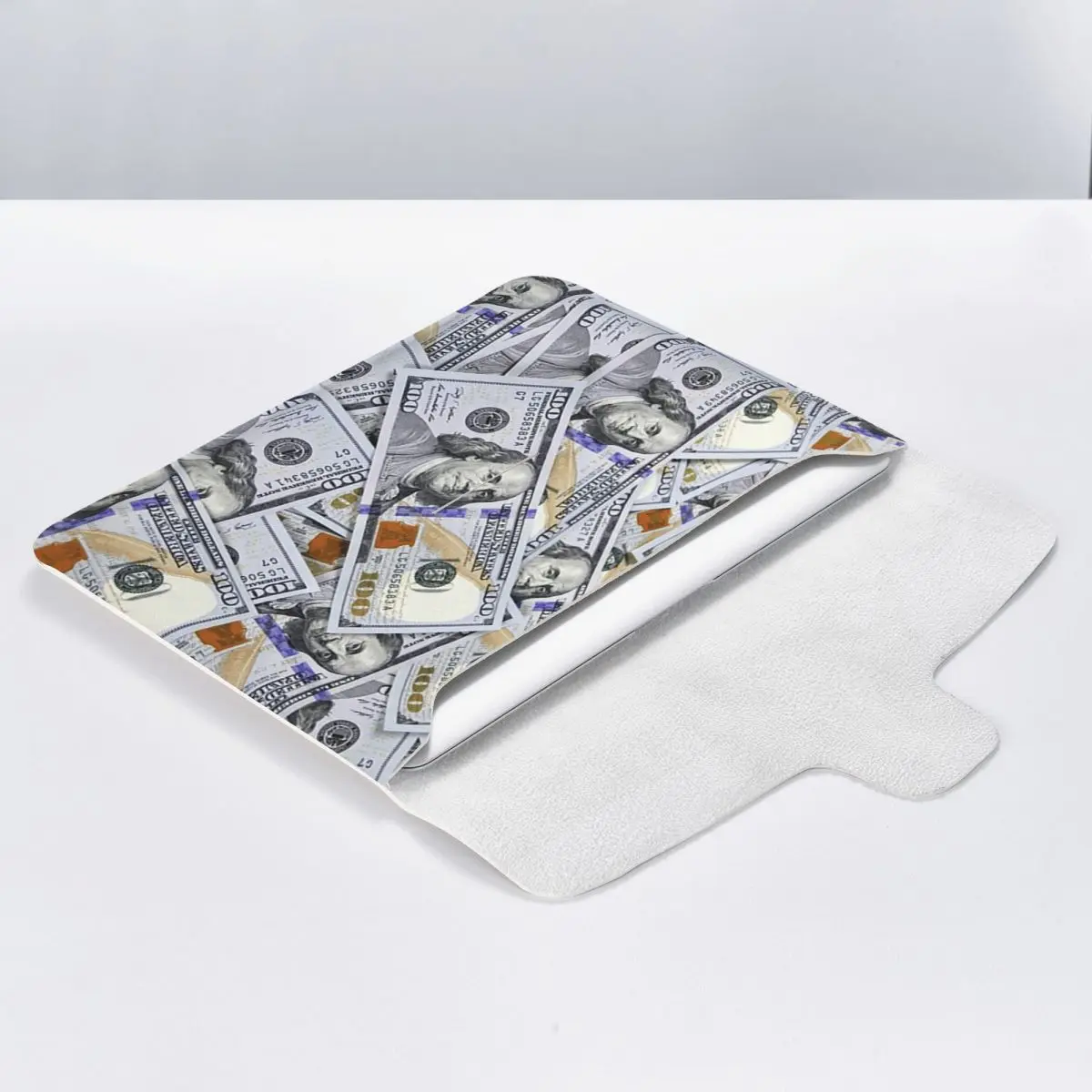 Giant Money Background 100 Dollar Bills PU Leather Horizontal Laptop Sleeve Shockproof Soft Lining Notebook Case 13 Inch