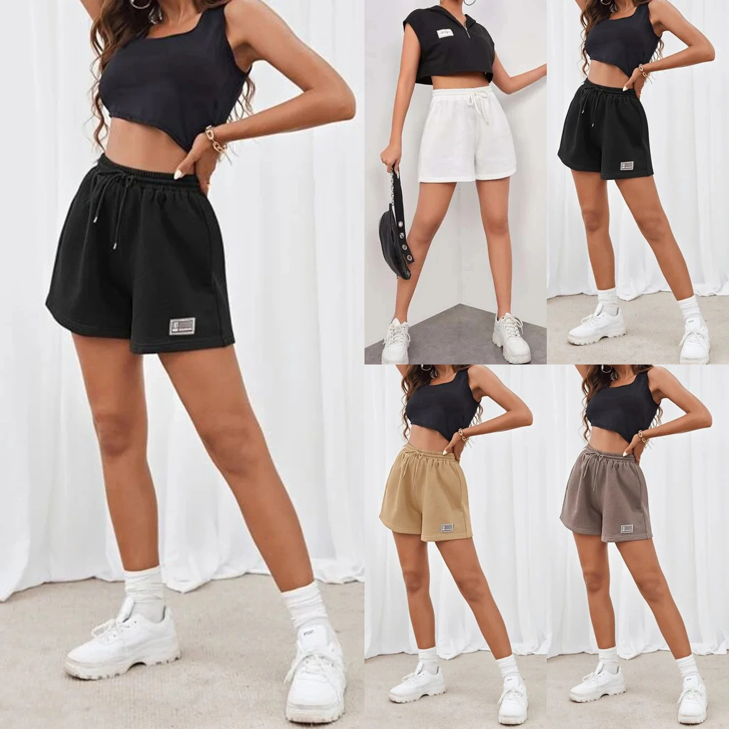 

2023 Summer Women's Drawstring Slim Waist Shorts Casual Home Yoga Beach Pants Wide Leg Bottoms Shorts