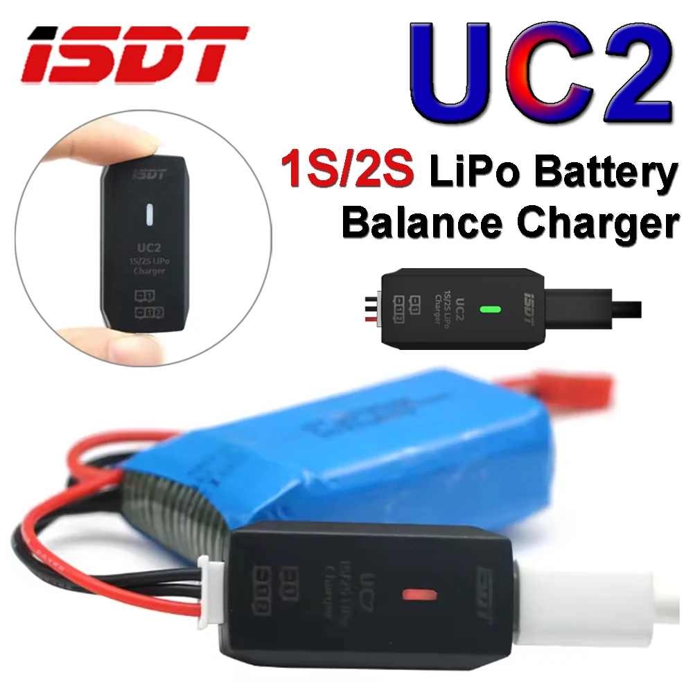 ISTD UC2 Carregador de equilíbrio de bateria inteligente Descarregador 1S/2S LiPo Bateria Suporte USB Tipo-C Porta de entrada XH2.54 Carga de porta de equilíbrio