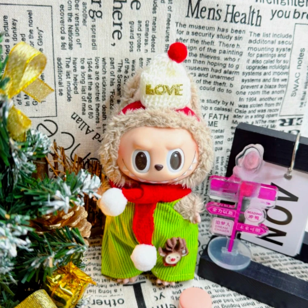 

For 17cm Labubu Doll Christmas Scarf Pendant Accessories Holiday Gift Festive Set Ropa Labubu Doll Accessories Christmas Present