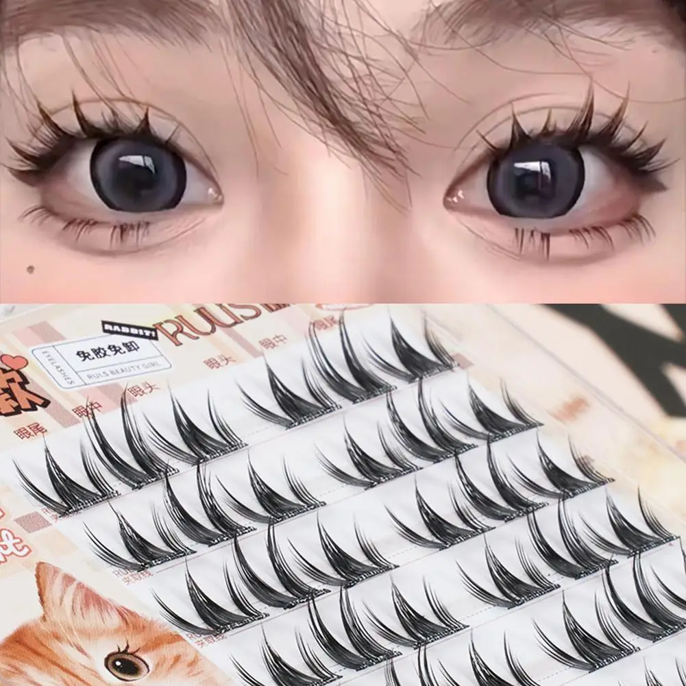 Ciglia finte senza colla Cluster naturali segmentati Manga Comic Lashes Extension Strumento autoadesivo per il trucco degli occhi