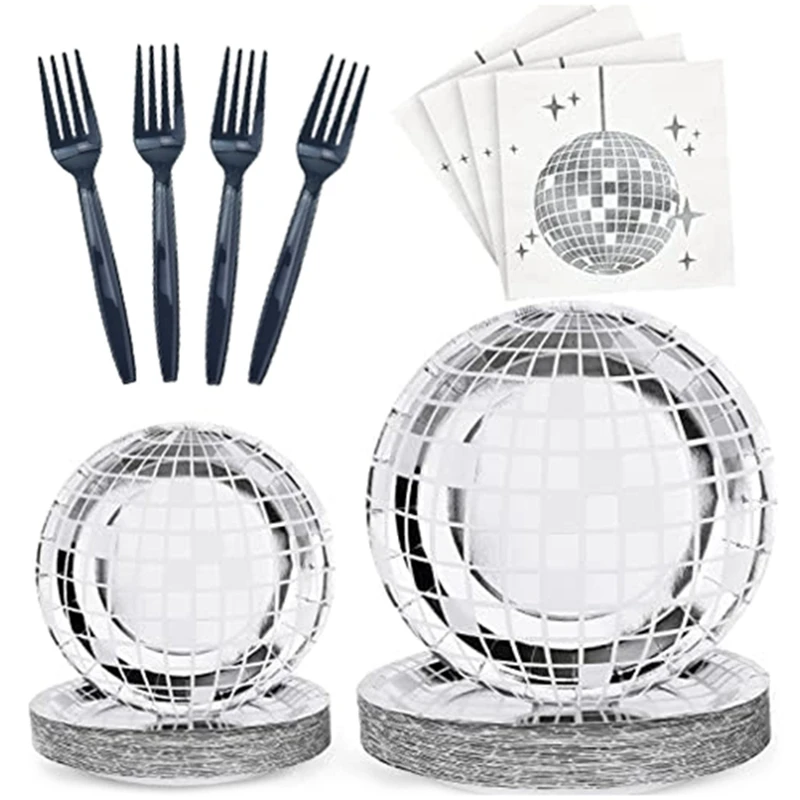 

Disco Party Supplies Tableware Set Disco Ball Dinner Plate Napkin Fork Disco Birthday Rock Dance Music Party, Durable 200 PCS