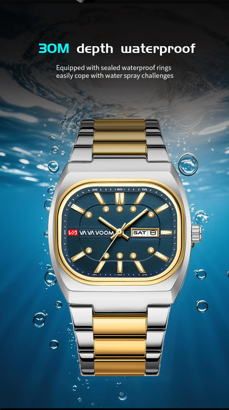 Herren-Quarzuhr mit Edelstahlarmband, 40mm Rechteckiges Zifferblatt, 3 Bar Wasserdicht, Modischer Business-Stil, Tägliche Casual-Uhr, Relogios – Detail 8
