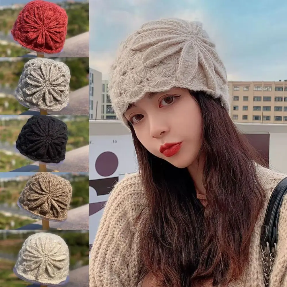 

Sweet Lace Flower Hollow Toe Cap Artistic Hollow Out Knitted Woolen Hat Breathable Handmade Baotou Hat Head