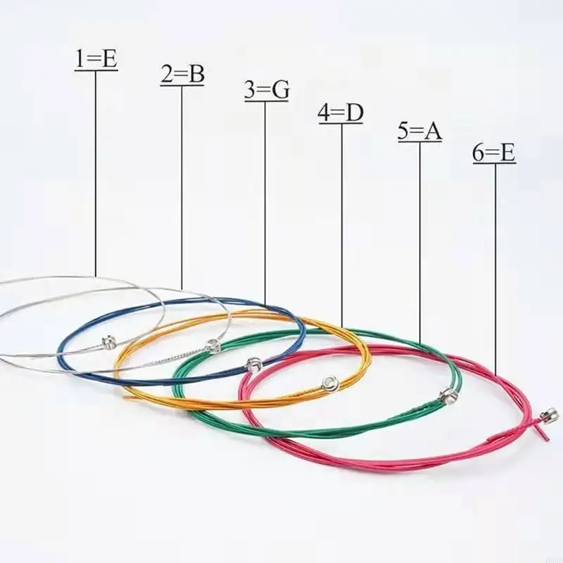 Pack of 6 Colorful Acoustic Guitar Strings Folk Guitar Strings Set For Enhances Playing Experience And Easy Replacement 