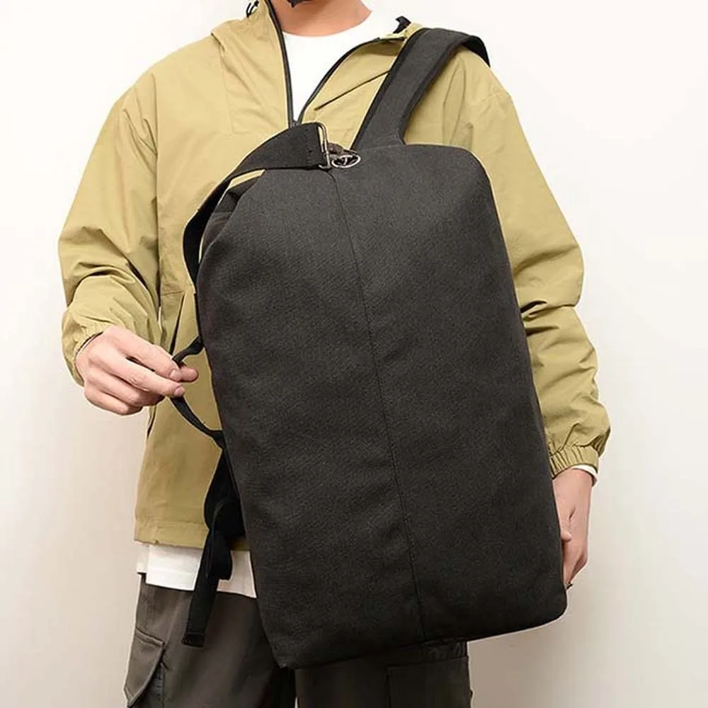 Solid Color Vintage Canvas Rucksack Folding Handbag Multi-pockets Design Backpack Multi-purpose Daypack