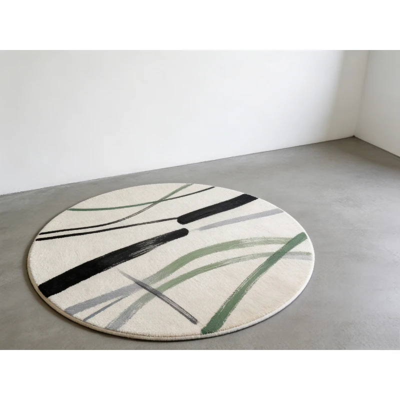 Round Abstract Brush Stroke Area Rug Modern Minimalist Art Decor Carpet for Living Room Bedroom Home Interior Decoration