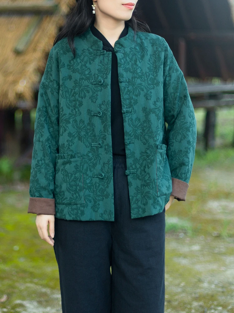 

Новое китайское хлопковое пальто свободного кроя, женское модное текстурированное длинное пальто из смеси хлопка и льна на пуговицах