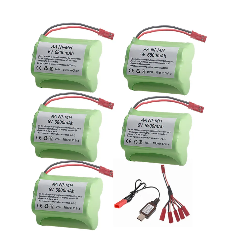 6v 6800mah Rechargeable Battery with Charger For Rc toys Cars Tanks Robots Gun toys accessories NiMH 5*AA 6v Batteries Pack