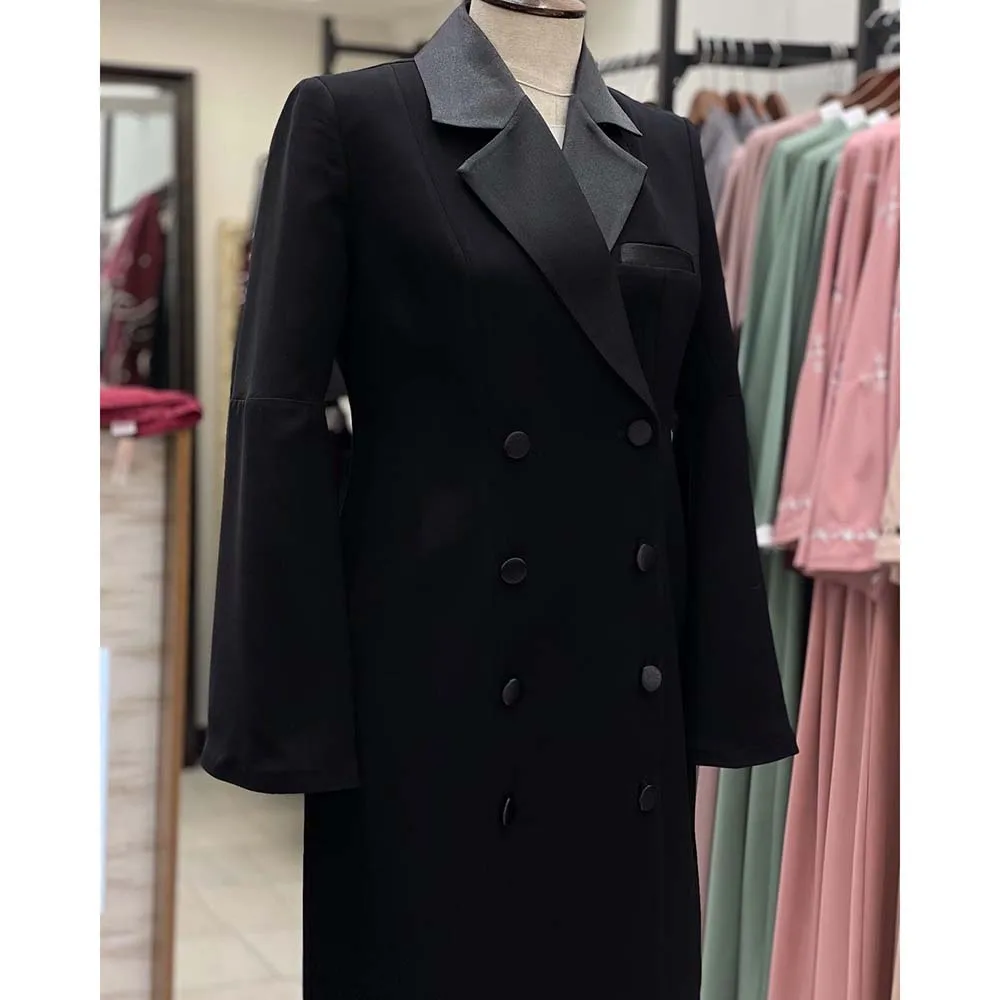 Formal Dubia Abayas Women Suits Black Double Breasted Notch Lapel Blazer One Piece Formal Office Lady Clothing Long Jacket