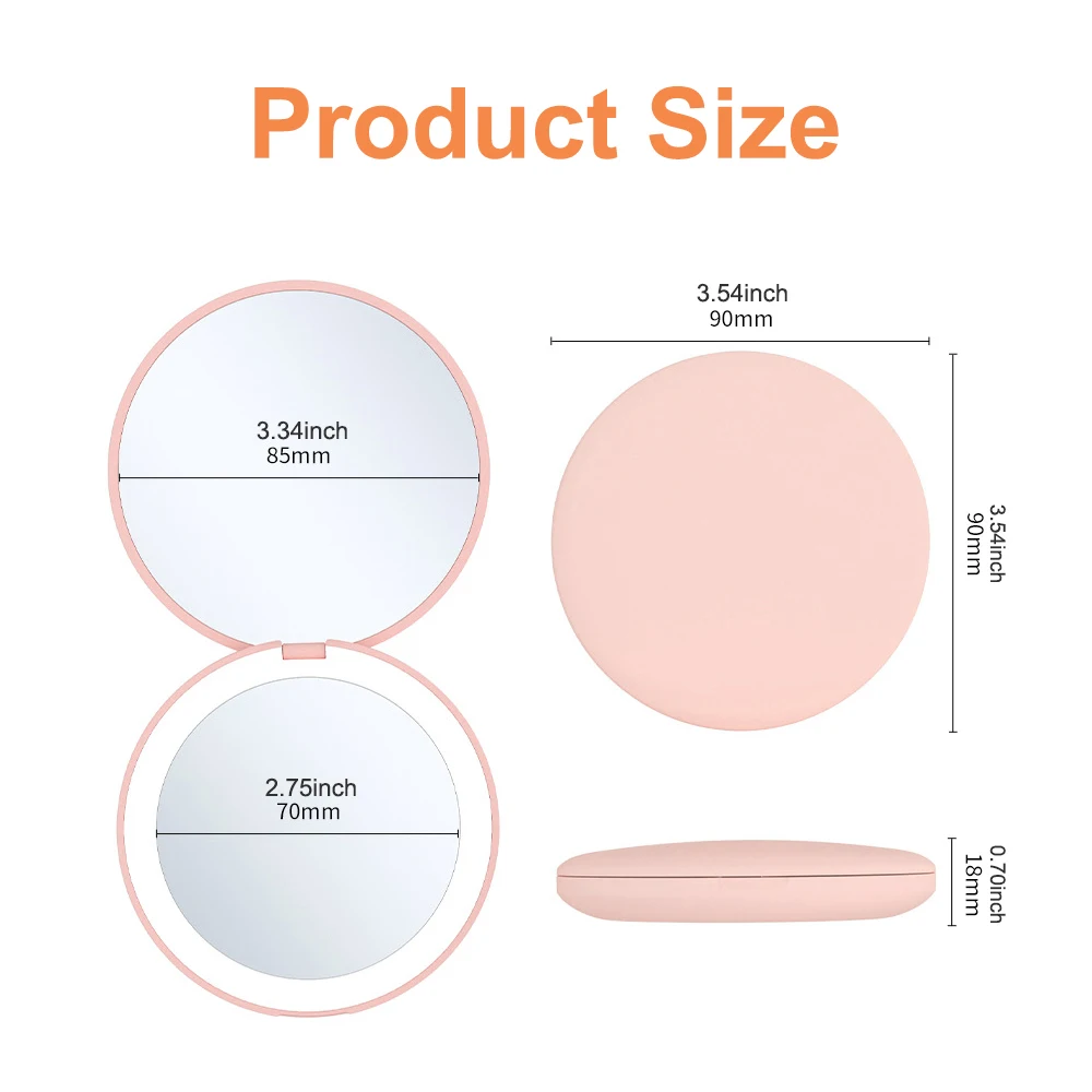 미니 휴대용 확대 메이크업 거울, LED 조명, 접이식 핸드헬드 양면 화장품 거울, 여행용
