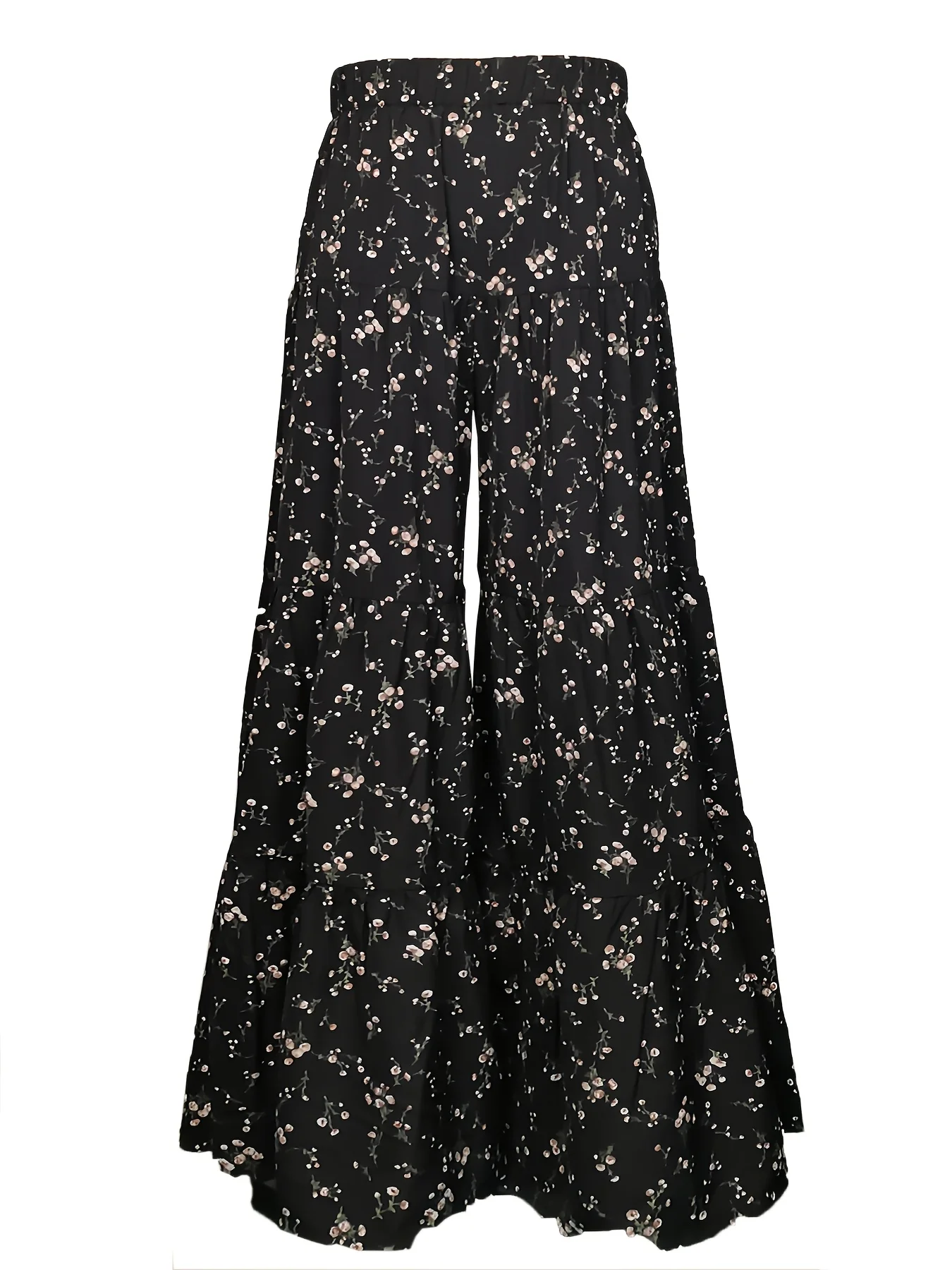 Women's Black Floral Wide-Leg Pants High-Waisted Flowy Loose Long Trousers for Summer Beach Vacation Casual Daily Wear
