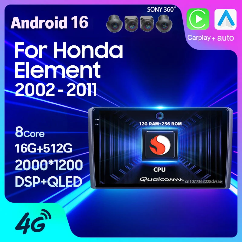 

Android 16 Car Radio For Honda Element YH 2002 2003 2004 2005 - 2011 Carplay Auto GPS BT Multimedia 2Din Player Stereo DVD Video