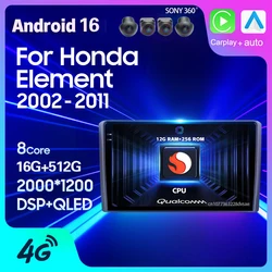 Android 16 Car Radio For Honda Element YH 2002 2003 2004 2005 - 2011 Carplay Auto GPS BT Multimedia 2Din Player Stereo DVD Video