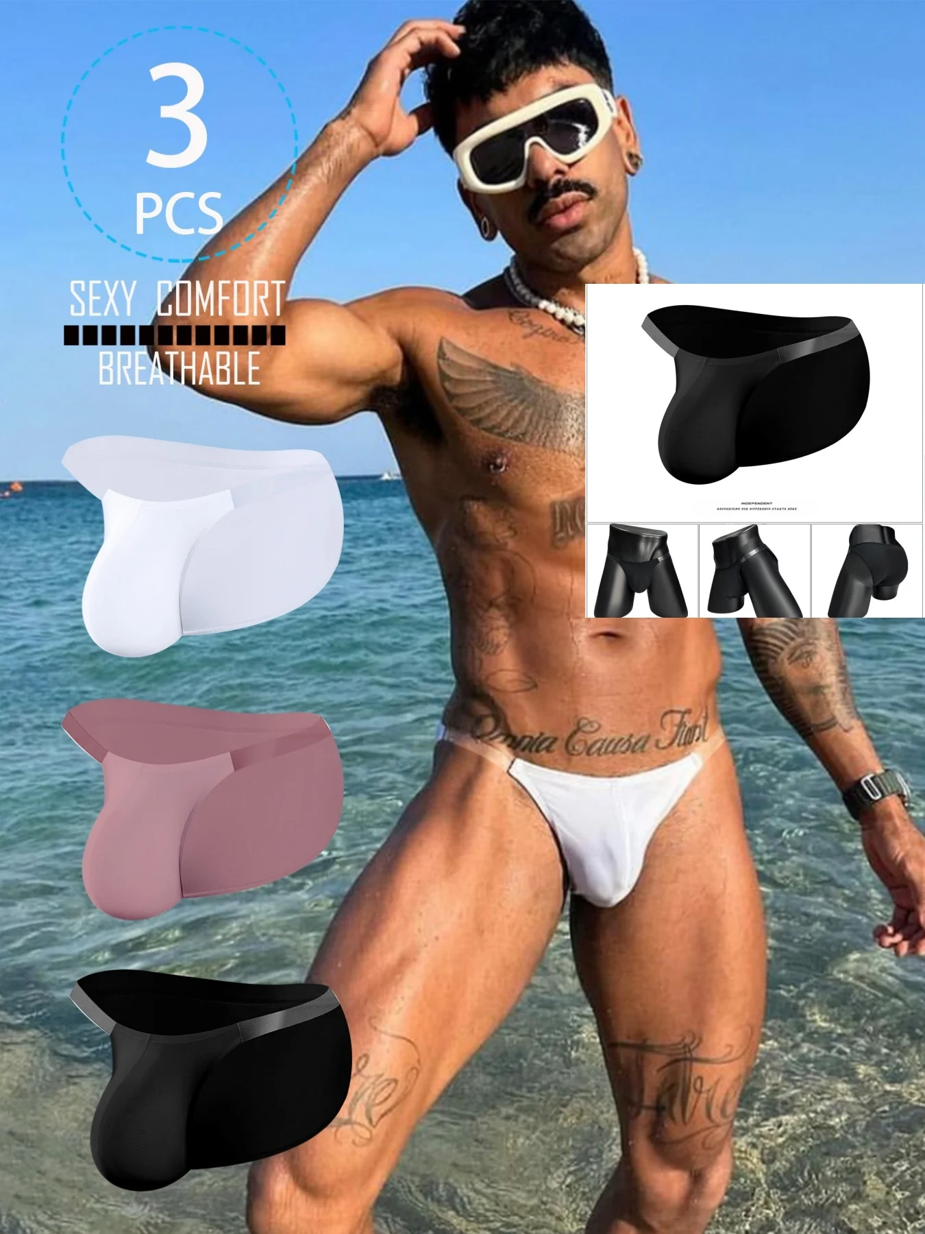 Men's Sheer Waistband Modal Briefs - Contoured Pouch Lift & Support Quick-Dry Stretch Fit Trendy Comfort Underwear