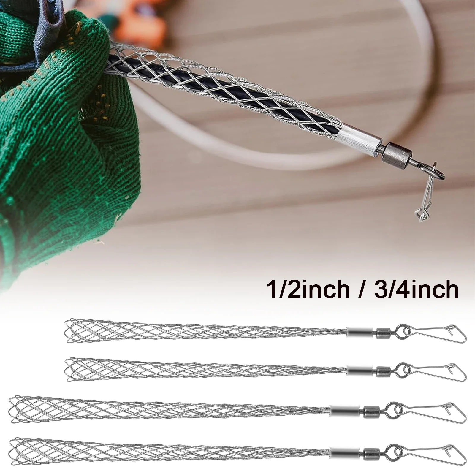 2 Pcs Wire Pulling Grip Mesh 1/2 in and 3/4 inch Metal Cable Puller Socks Wire Tools for Electrical Grips Light and Heavy Cable