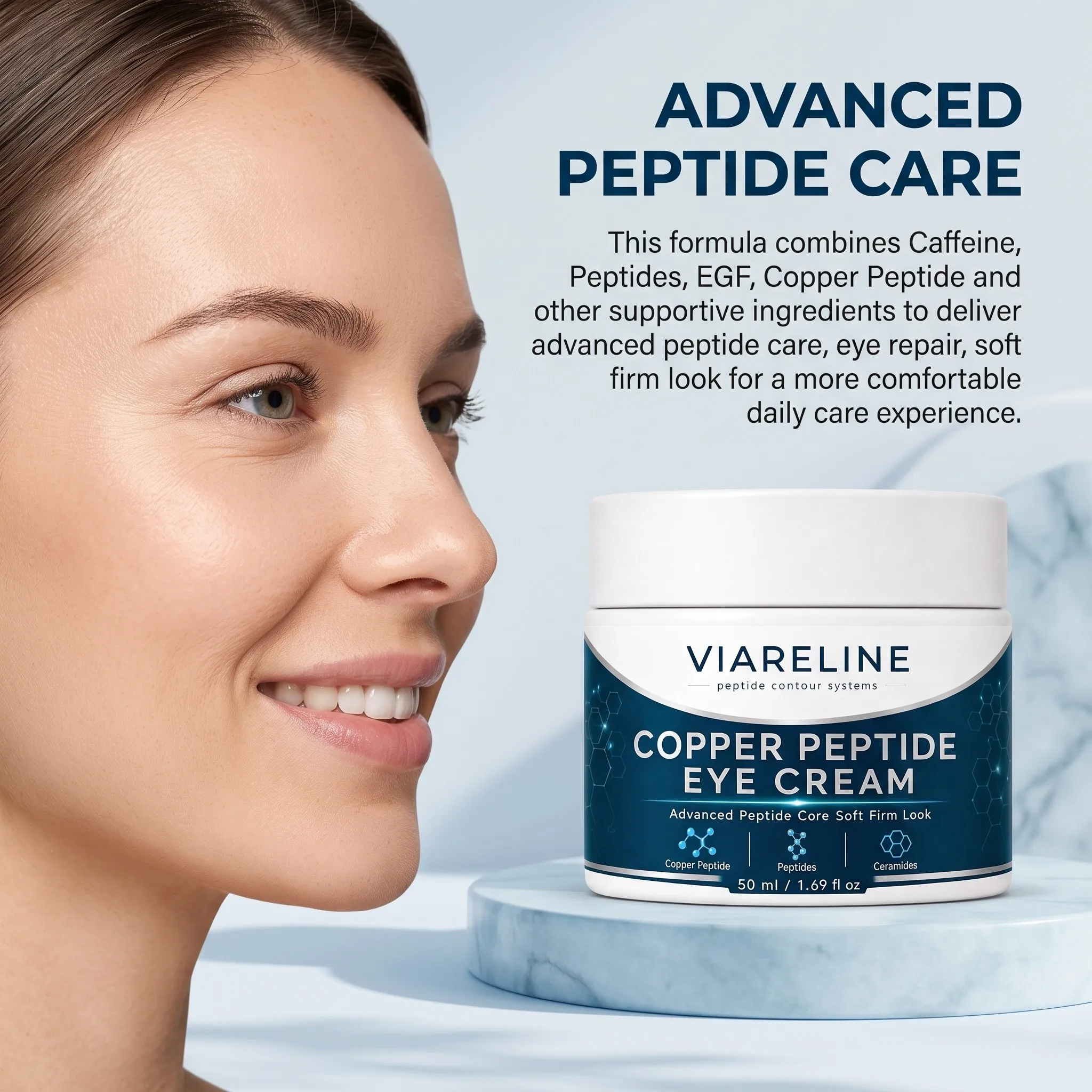 Instant Firming GHK-Cu Blue Copper Peptide Eye Cream Fade Wrinkles Dark Circles Anti Aging Moisturizing Under Eye Cream
