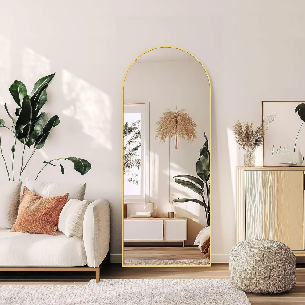 Espelho de corpo inteiro estilo arqueado - Espelho de chão 59 x 18 para parede, quarto, banheiro, sala de estar - acabamento dourado