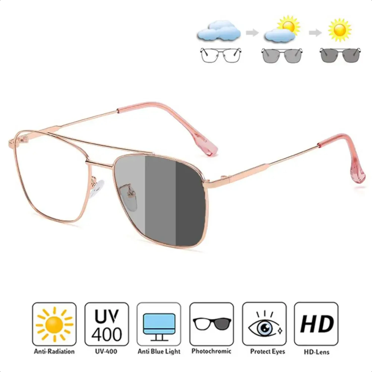 Unisex Metal Men Women Sunglasses UV400 Anti Blue Light Computer Glasses Eyeglasses Photochromic Glasses