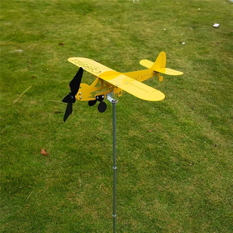 AB11 Whirligigs Airplane Wind Spinner Iron Wind Vane Wind Plane Sculpture Durable Outdoor Yard Decor for Garden
