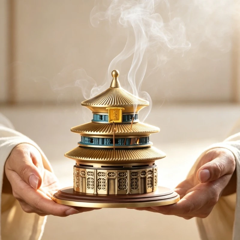 Art Brass Temple of Heaven Incense Burner with Gift Box Creative Detachable Chinese Style Meditation Home Decor Censer Aroma Zen
