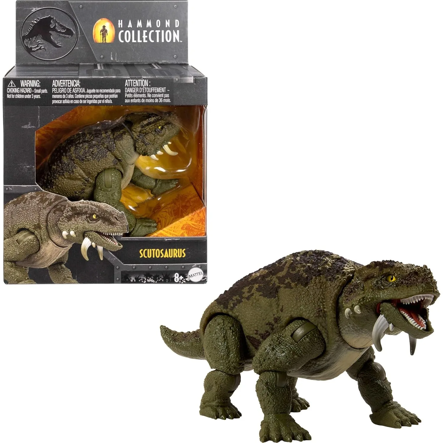 

Оригинальная коллекционная фигурка динозавра Scutosaurus от Mattel Jurassic World Hammond Collection с стеклянными глазами и 14 точками артикуляции