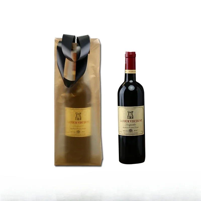 50pcs Red Wine Tote Bags Gold Black Single Thick Handheld Gift Bag Cigarette Wine Gift Plastic Waterproof Portable Handbag