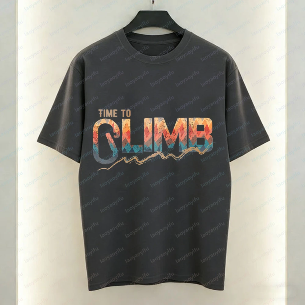 Time To Climb Print Cotton Tee Outdoor Climbing Summer Adventure Trend Quick Drying Breathable Tops Casual Style Men's T-Shirt