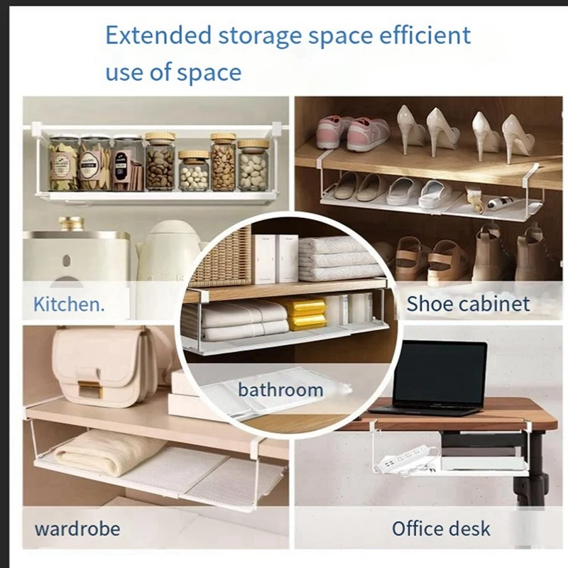 Telescopic Under Cabinet Storage Rack, Floating Telescopic Shoe Rack, Under Cabinet Telescopic Shelf, Under Cabinet